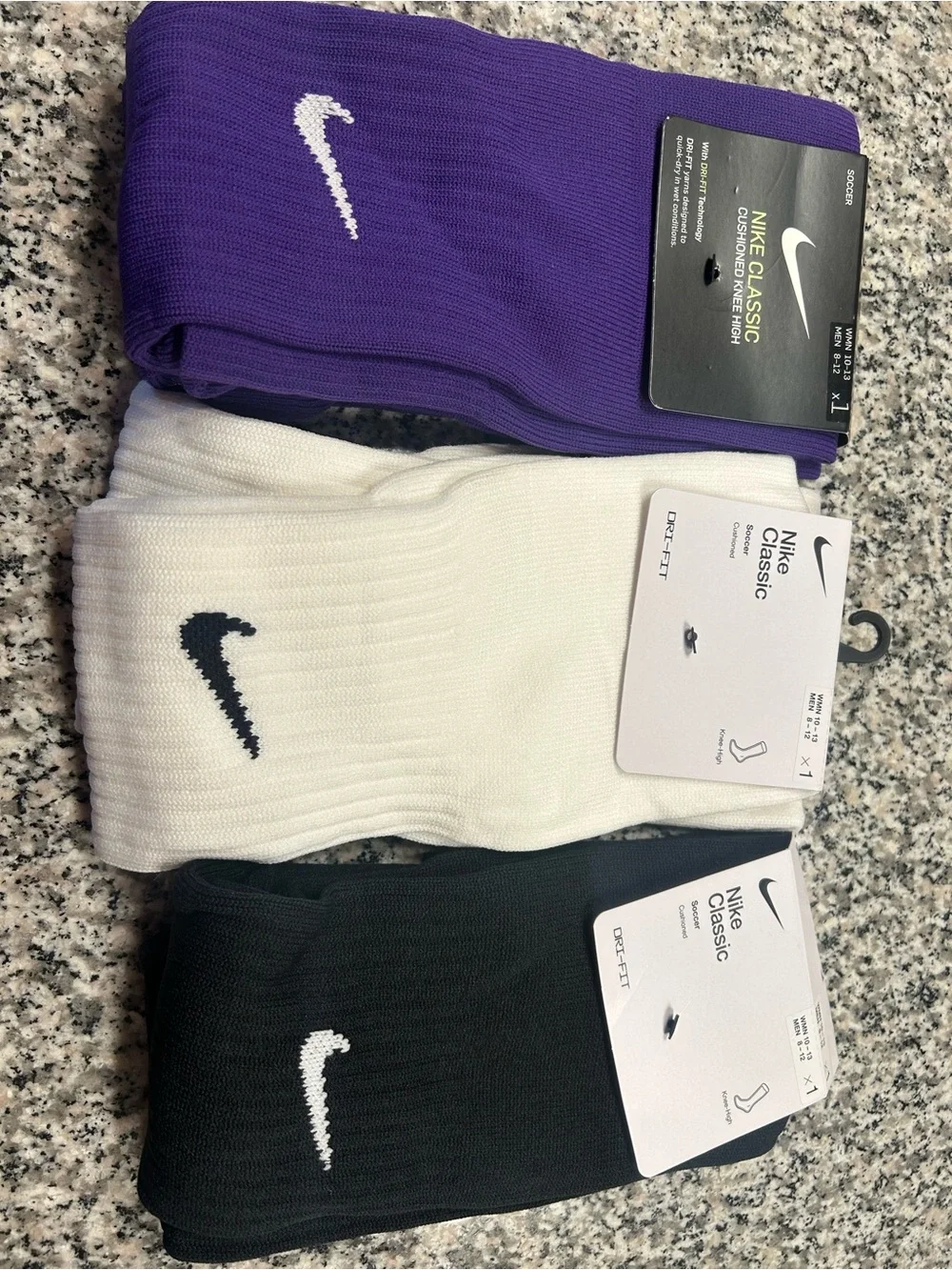 Nike 3-Pack Crew Socks in Purple, White & Black